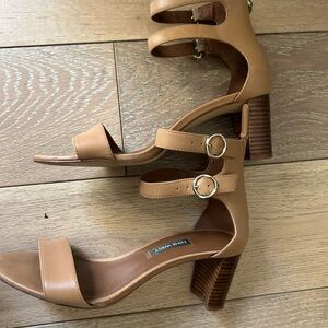 Nine West Brown Strappy Block Heels